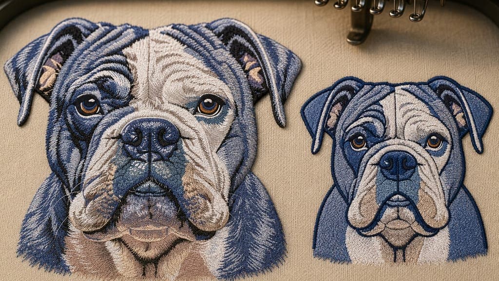 Flat-fill versus thread-blended animal portrait comparison